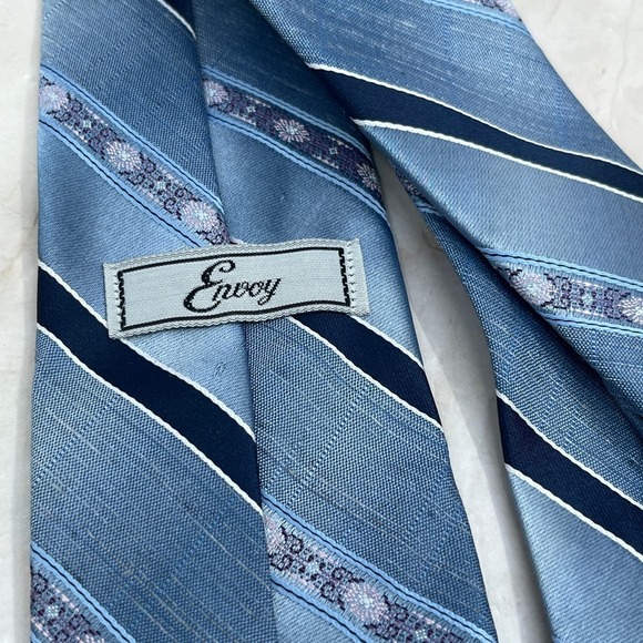 Retro Men's Envoy Polyester Blue Striped Necktie Tie TJ4-T2 - Picture 2 of 4